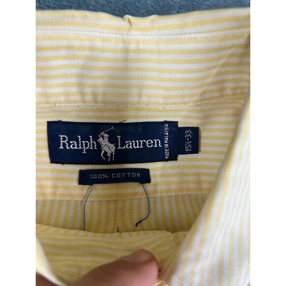 Ralph Lauren long sleeve dress shirt size medium yellow striped good condition - Picture 7 of 10